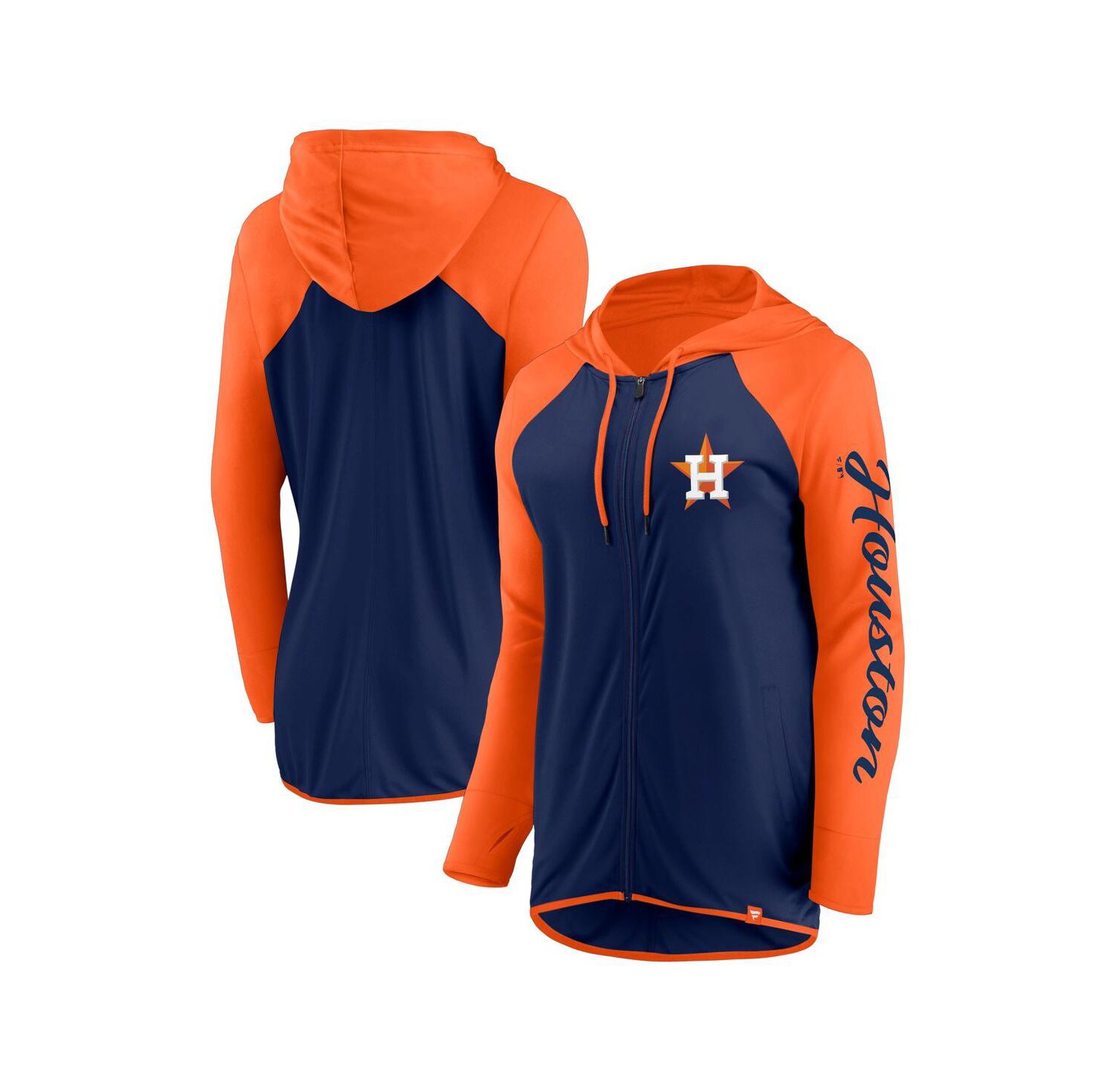 Women's Navy/Orange Houston Astros Script Sleeve Full-Zip Hoodie
