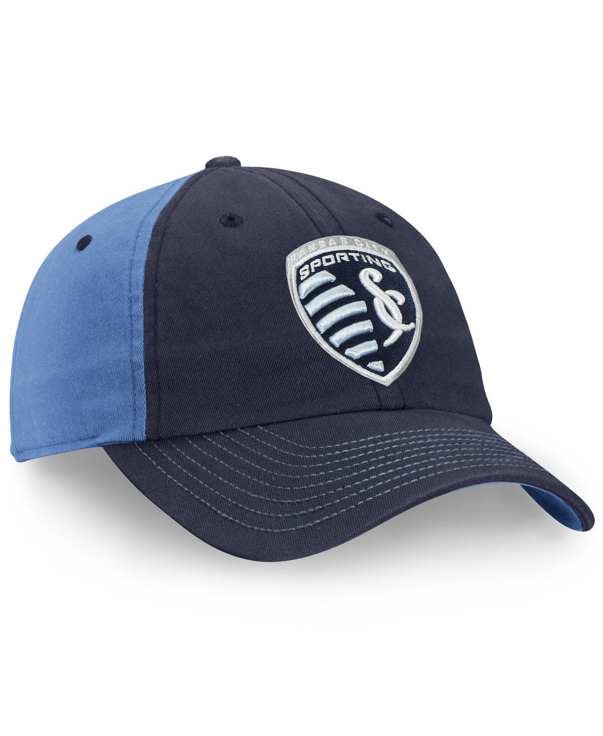 Fanatics Men's Navy/blue Sporting Kansas City Iconic Blocked Fundamental Adjustable Hat In Navy,blue
