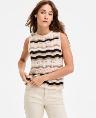Democracy - Women's Wavy Stripe Cotton Sweater Tank Top