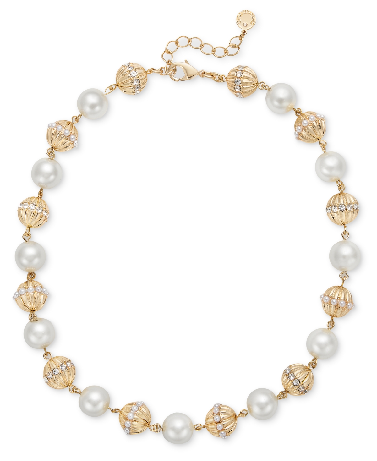 Gold-Tone Pave & Imitation Pearl Bead All-Around Collar Necklace, 17" + 2" extender, Exclusively at Macy's - White