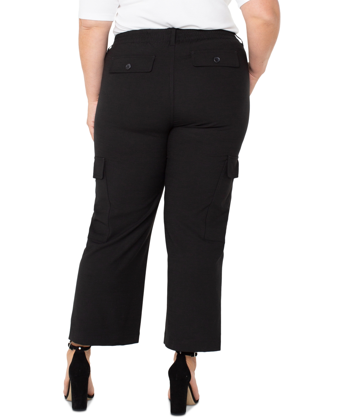 Liverpool Los Angeles Plus Size Crop High-rise Cargo Pants In Black