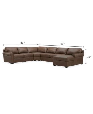 Radley Roll Arm 152" 5-Pc. Leather Wedge Corner Chaise Sectional, Exclusively at Macy's