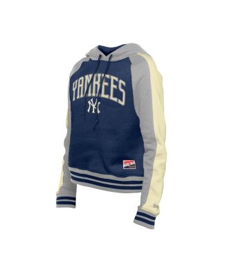 Women's Navy New York Yankees Throwback Cropped Raglan Pullover Hoodie