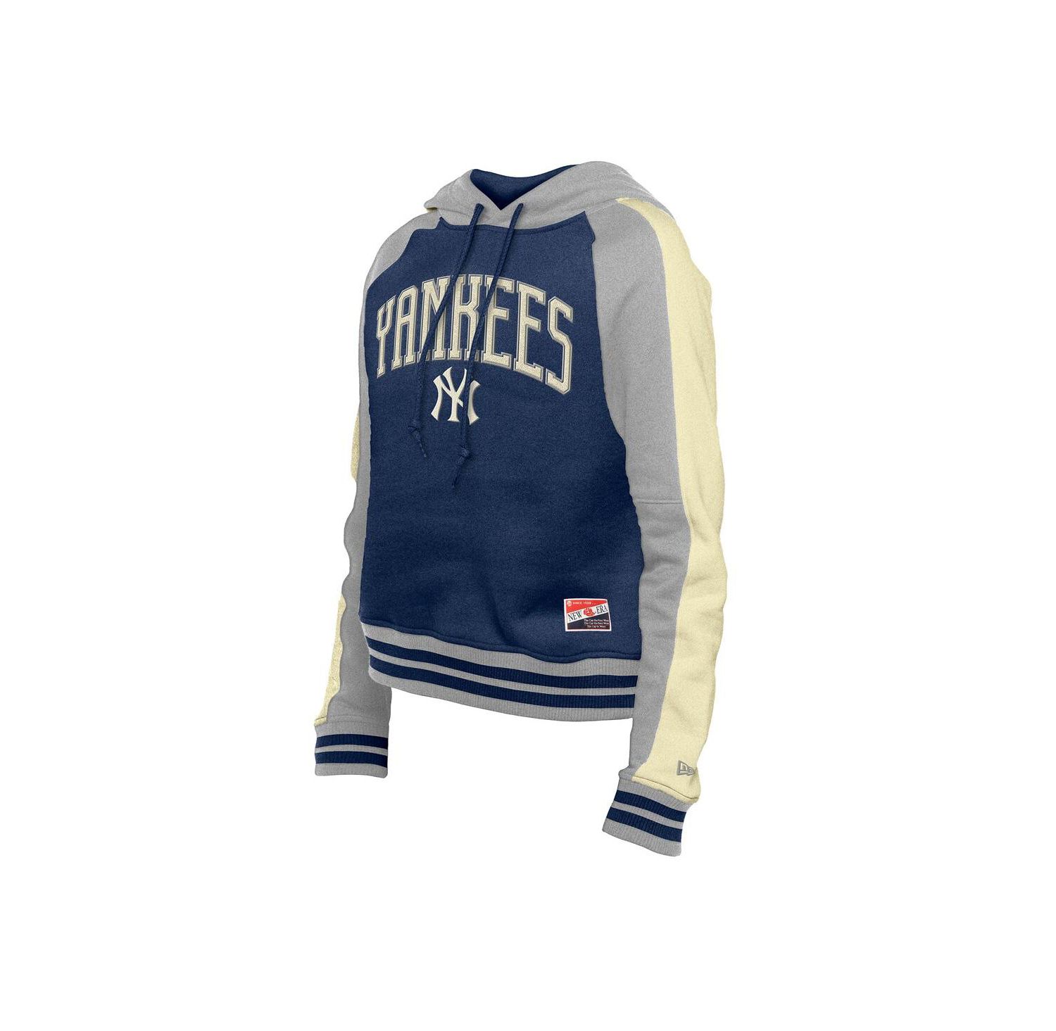 Women's Navy New York Yankees Throwback Cropped Raglan Pullover Hoodie