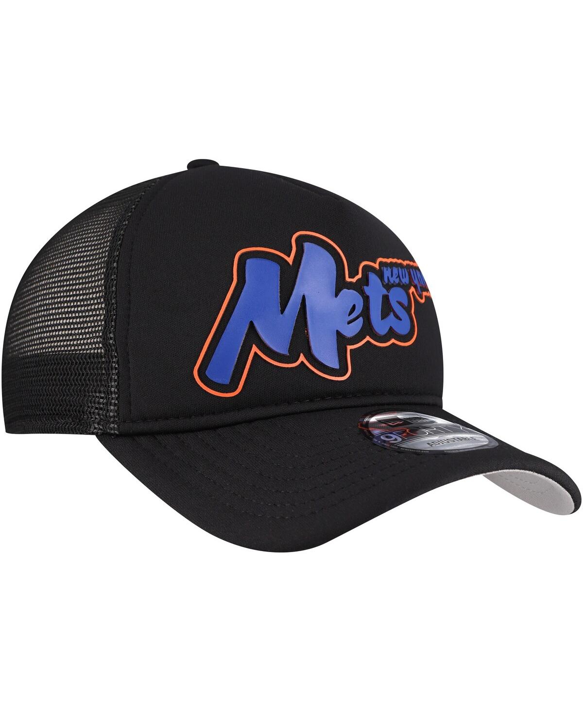 New Era Men's Black New York Mets Retro Bold A-frame Trucker 9forty Adjustable Hat In Black