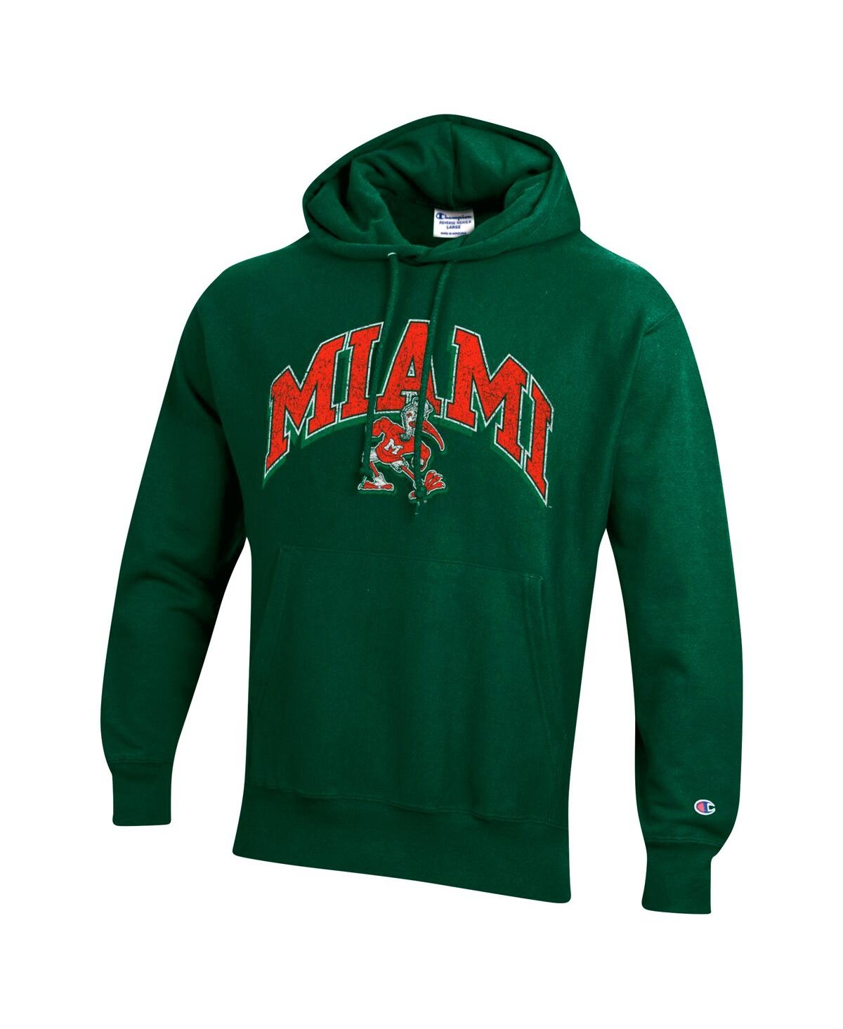 Champion Men's Green Miami Hurricanes Vault Late Night Reverse Weave Pullover Hoodie In Green