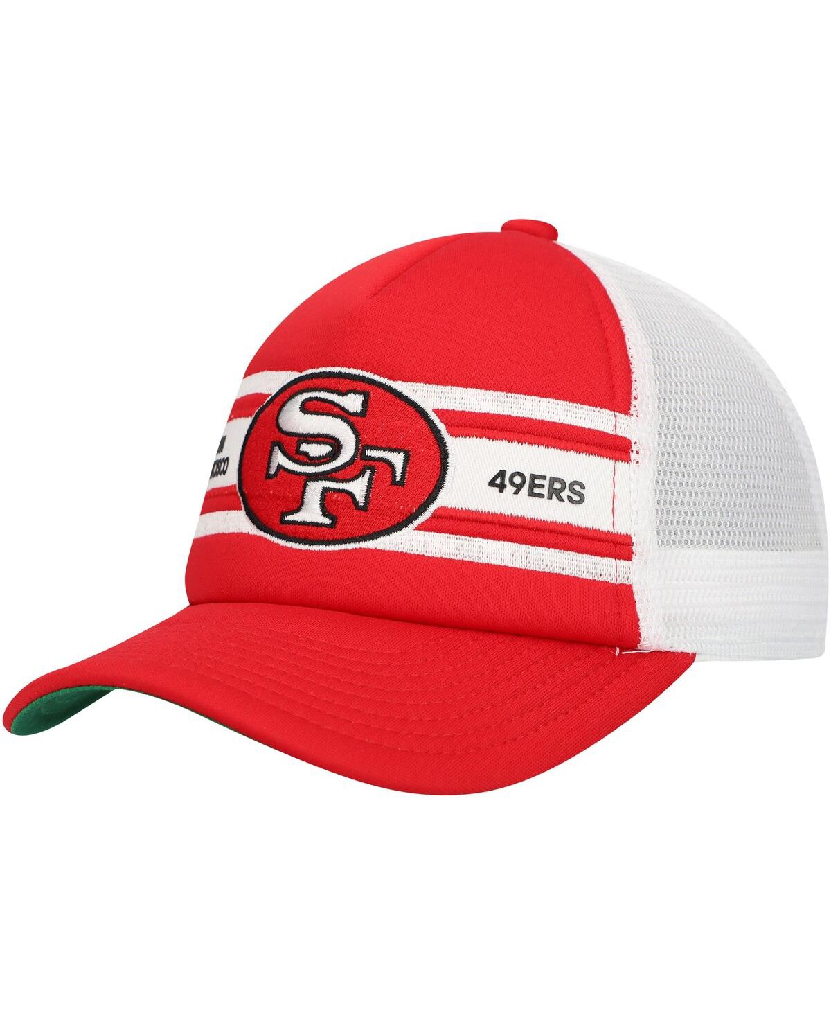 Shop Mitchell & Ness Big Boys And Girls Scarlet San Francisco 49ers Stripe Trucker Adjustable Hat