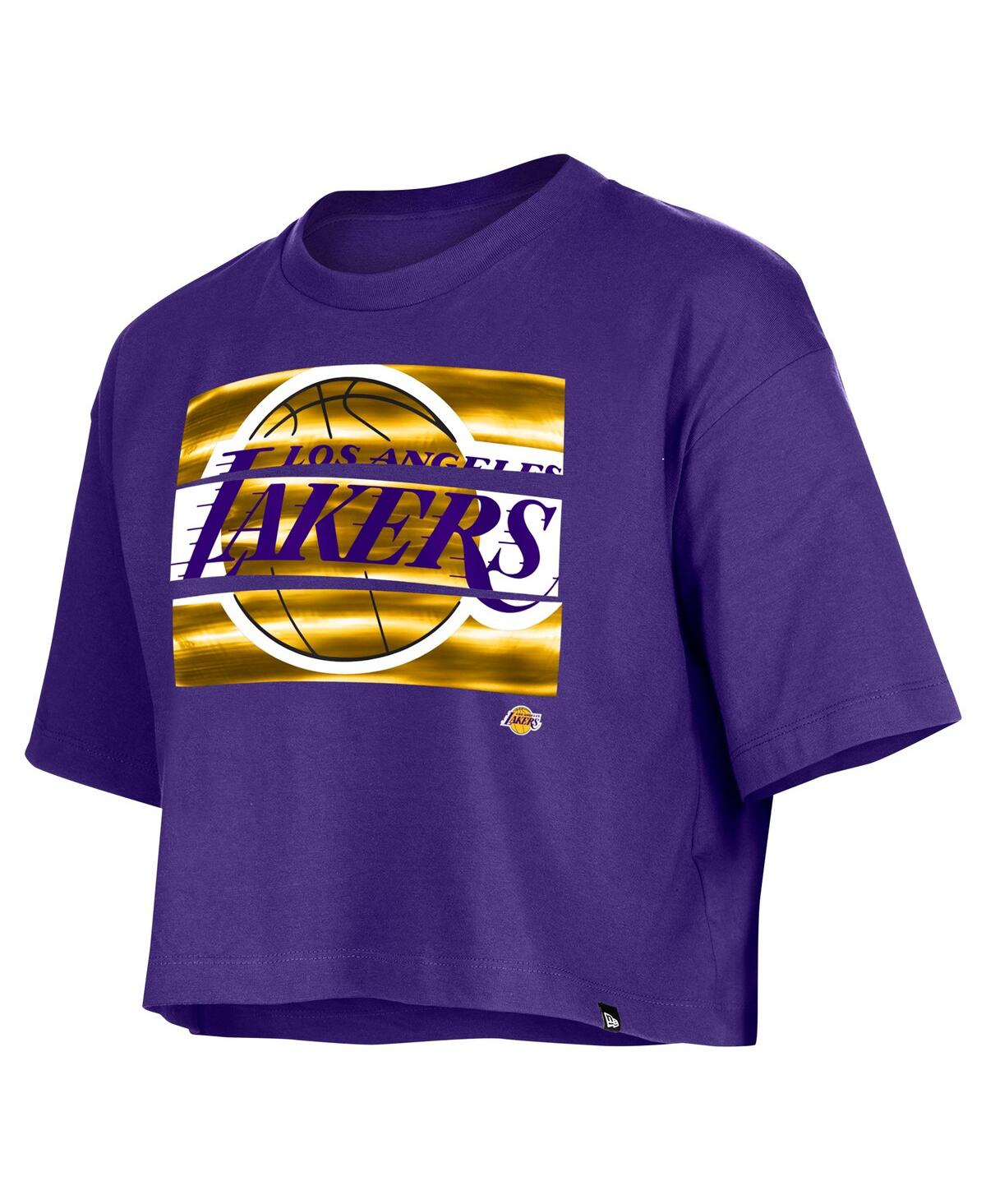 NEW ERA WOMEN'S PURPLE LOS ANGELES LAKERS OVERSIZED BOXY CROP T-SHIRT 
