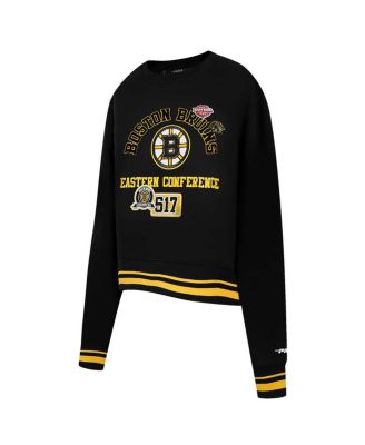Women's Black Boston Bruins Area Code Cropped Pullover Sweatshirt