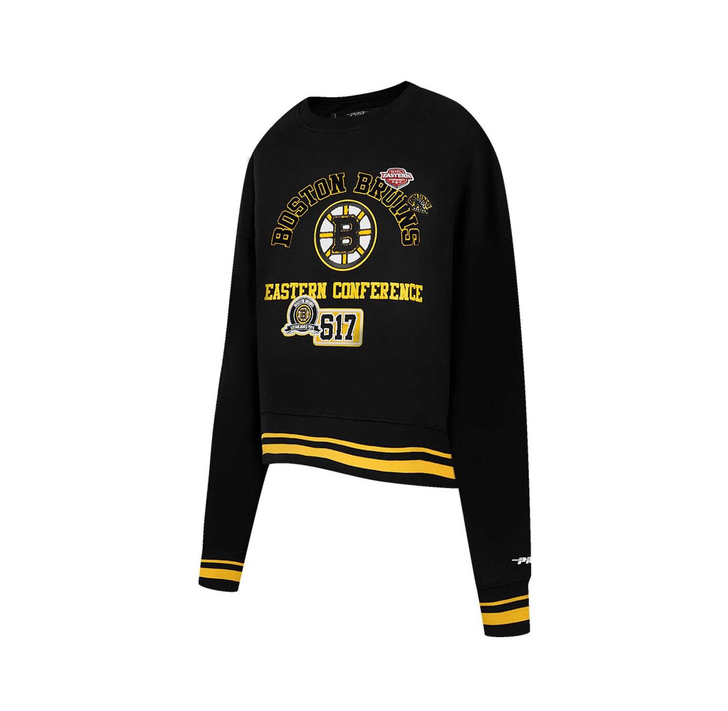 Women's Black Boston Bruins Area Code Cropped Pullover Sweatshirt
