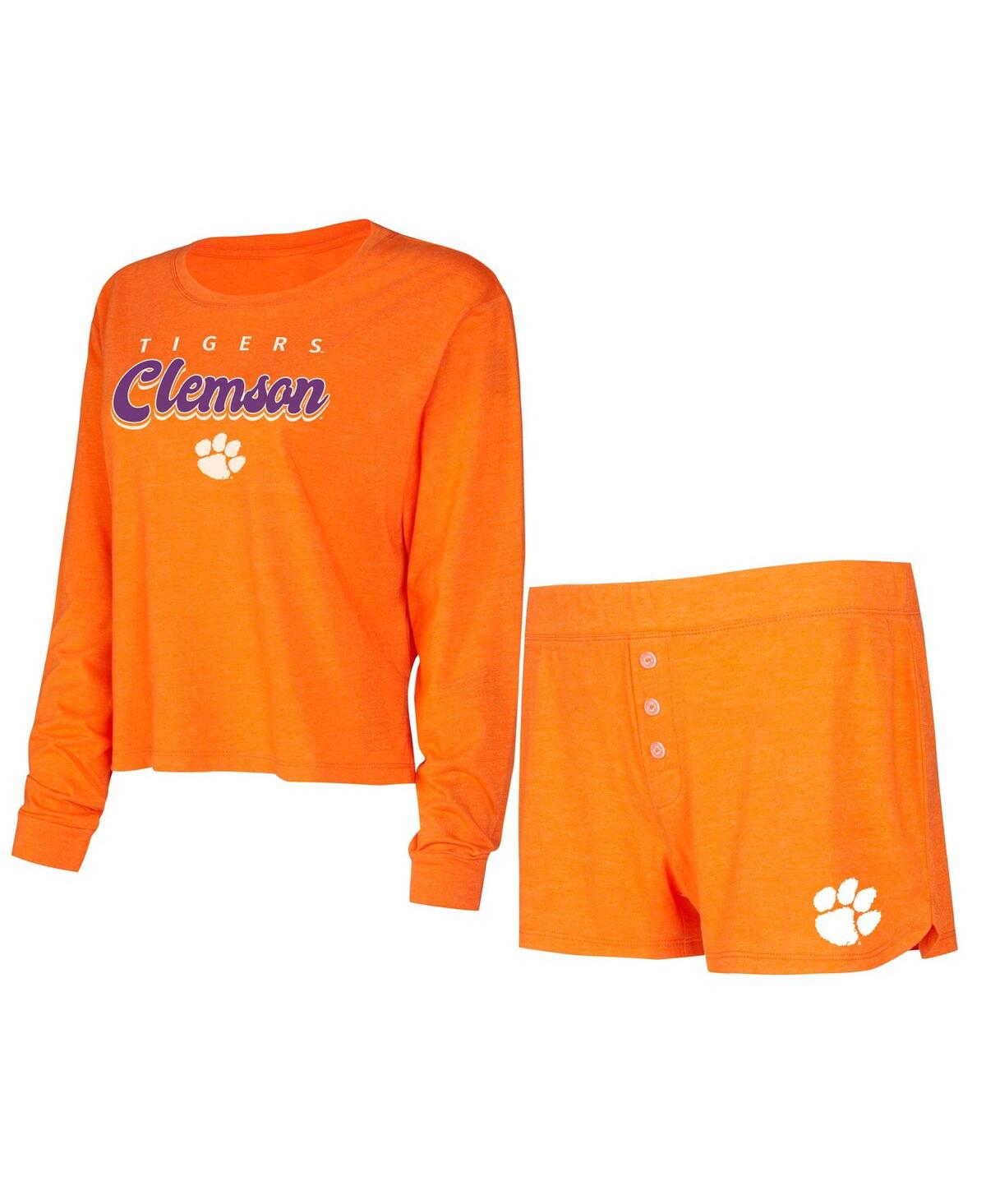 Concepts Sport Women's Orange Clemson Tigers Team Color Long Sleeve T-shirt And Shorts Set In Orange