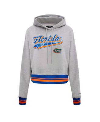 Women's Heather Gray Florida Gators Script Tail Fleece Cropped Pullover Hoodie