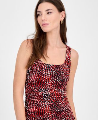 Women's Abstract-Print Mesh Ruched Midi Dress, Exclusively at Macy's