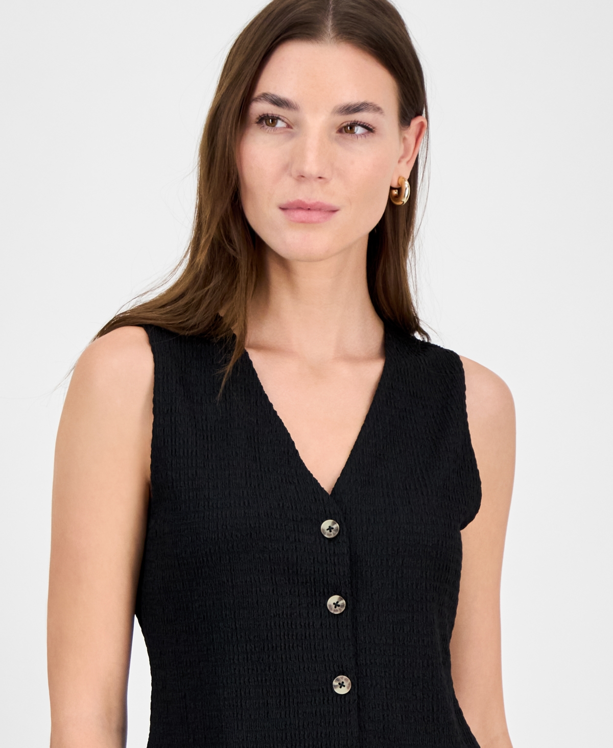 Bar Iii Women's Textured Knit V-neck Button-front Vest, Exclusively At Macy's