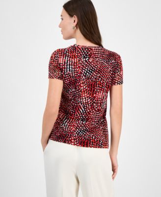 Women's Printed Mesh Crewneck Short-Sleeve Top