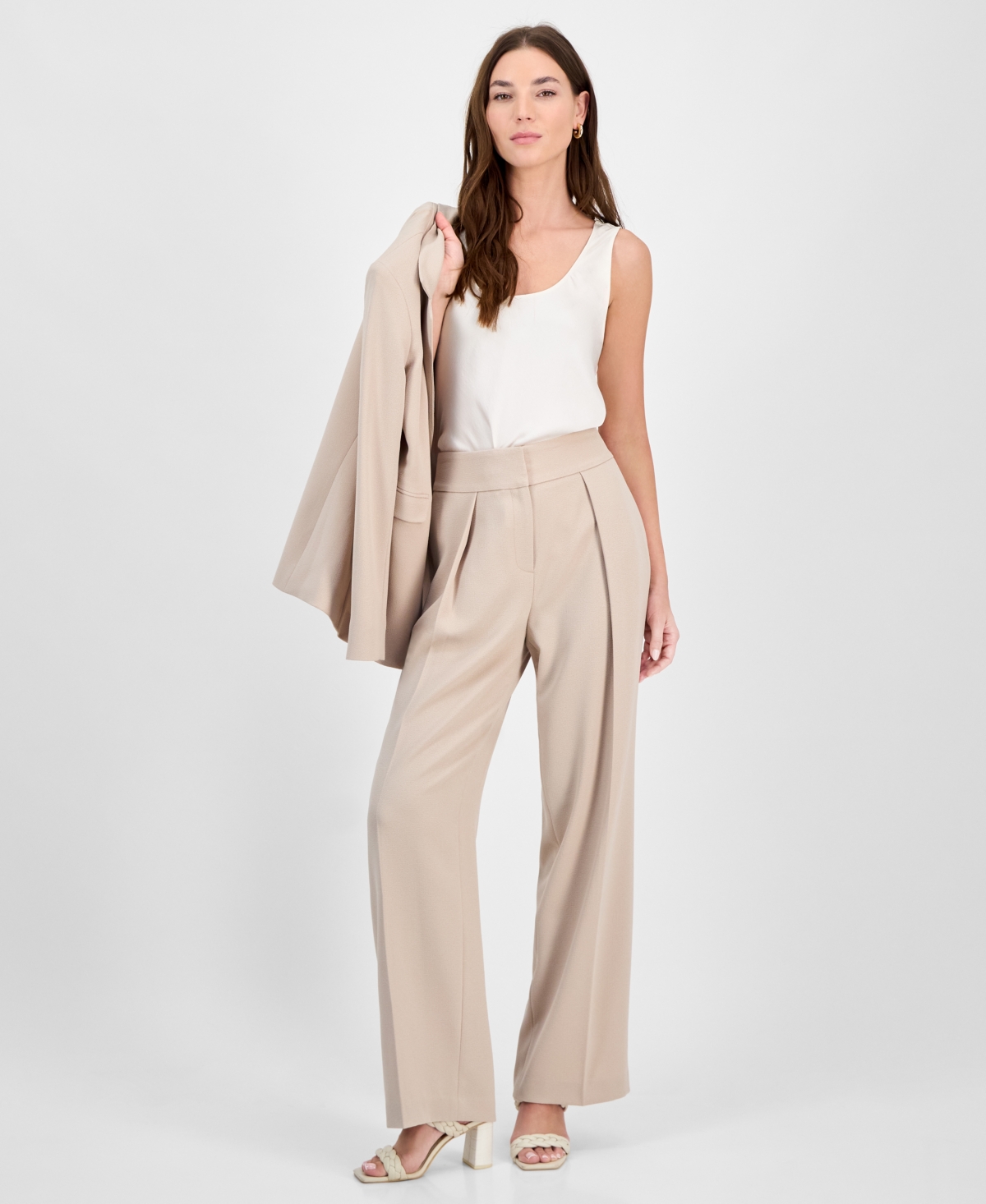 Women's High-Rise Wide-Leg Pants, Exclusively at Macy's - Desert Sand