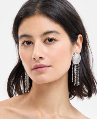 Rhodium-Plated Shell & Rhinestone Fringe Statement Earrings, Exclusively at Macy's 