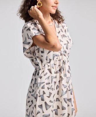 Women's Gathered Maxi Dress with Side Slits in Mosaic