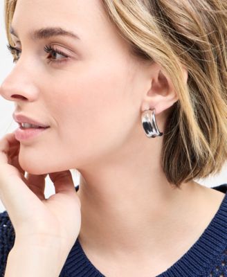 Silver-Tone Curved Metal Sheet C Hoop Earrings, Exclusively at Macy's