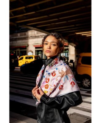 Double Sided Wool Silk Scarf Of Pink Blossom Jungle