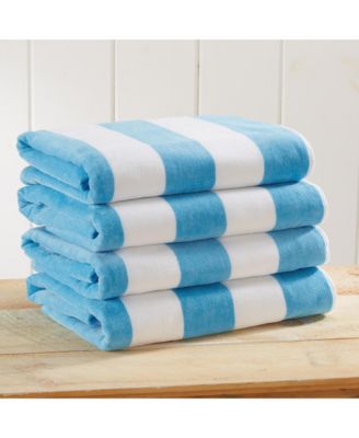 100% Cotton Velour Cabana Stripe Oversized Beach Towel, 4 Pack 35" x 70"