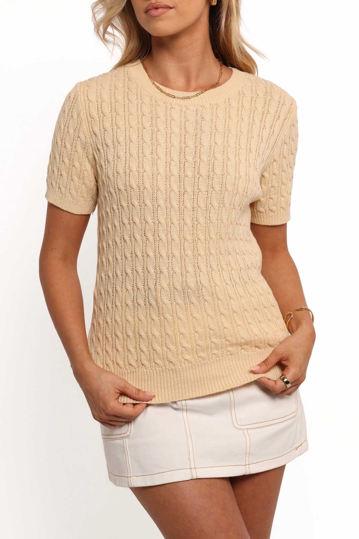 Women's Maya Cable Knit Top - Beige