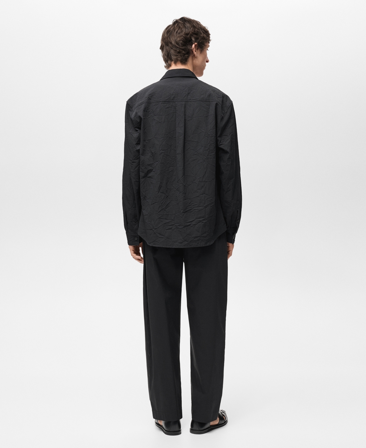 Mango Men's Regular-fit Creased-effect Shirt In Black