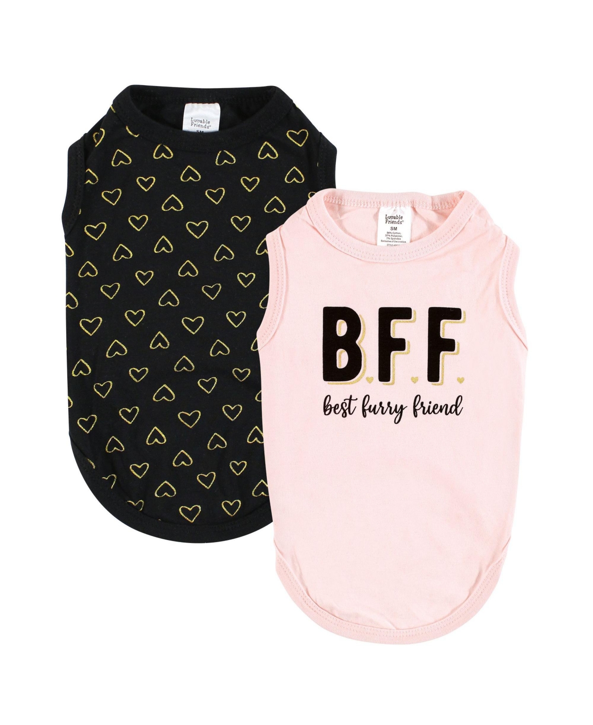 Dog Pet Dog and Cats Cotton T-Shirts 2pk, Bff Hearts, Small - Bff hearts