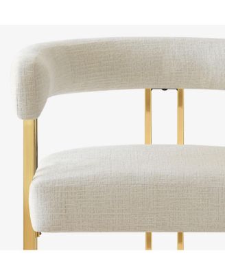 Set of 2 Counter Height Stools, 25" Upholstered Chairs with Gold Metal Legs, Curved Back & Armrests-Maison Boucle