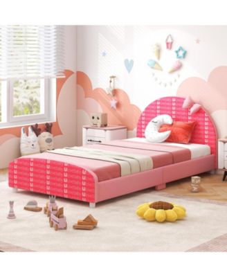 Wood Upholstered Twin Bed Platform with Slat Support