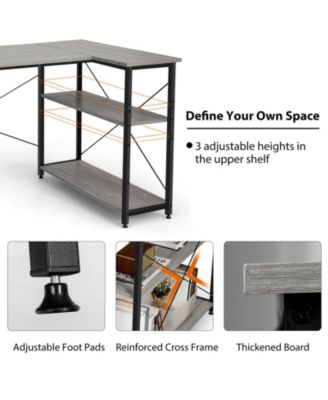 48 Inch Reversible L Shaped Computer Desk with Adjustable Shelf