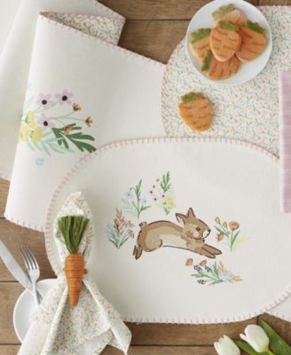 Spring Bunny Embellished Cotton Reversible Table Runner, 14"x72" 