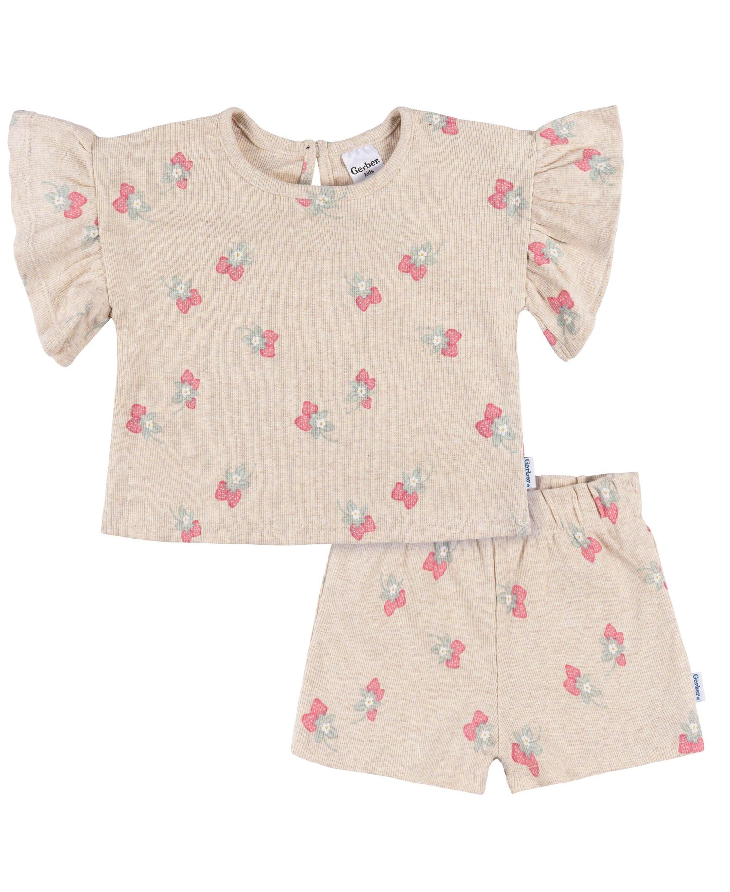 Baby Girls 2-Piece Shirt and Shorts Set, Pink Flower, 18 Months
