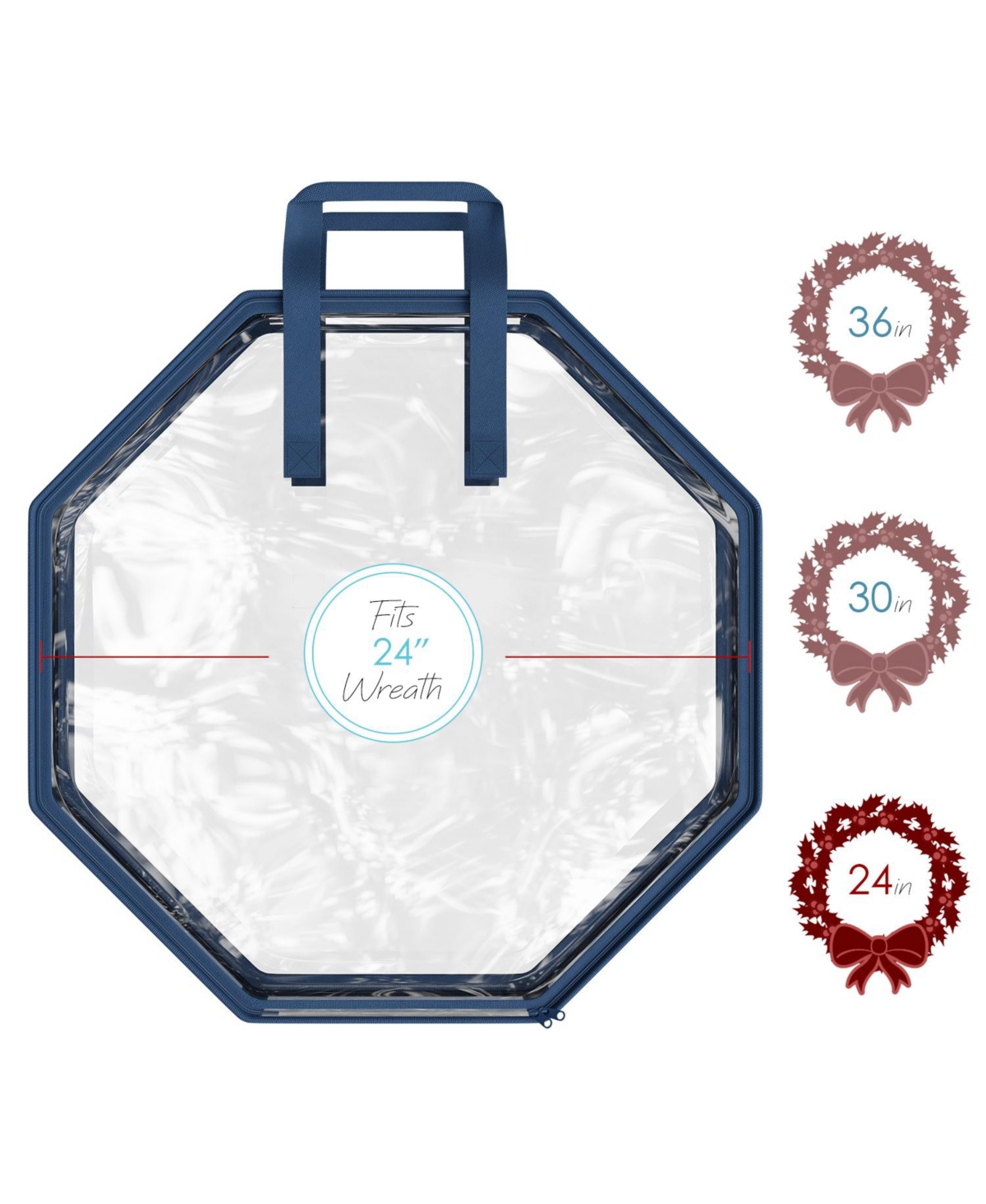 Wreath Storage Container - Clear Christmas Wreath Storage Bag, Dual Zipper and Handles - 24" Premium Wreath Storage Organizer Box - 2 Pack