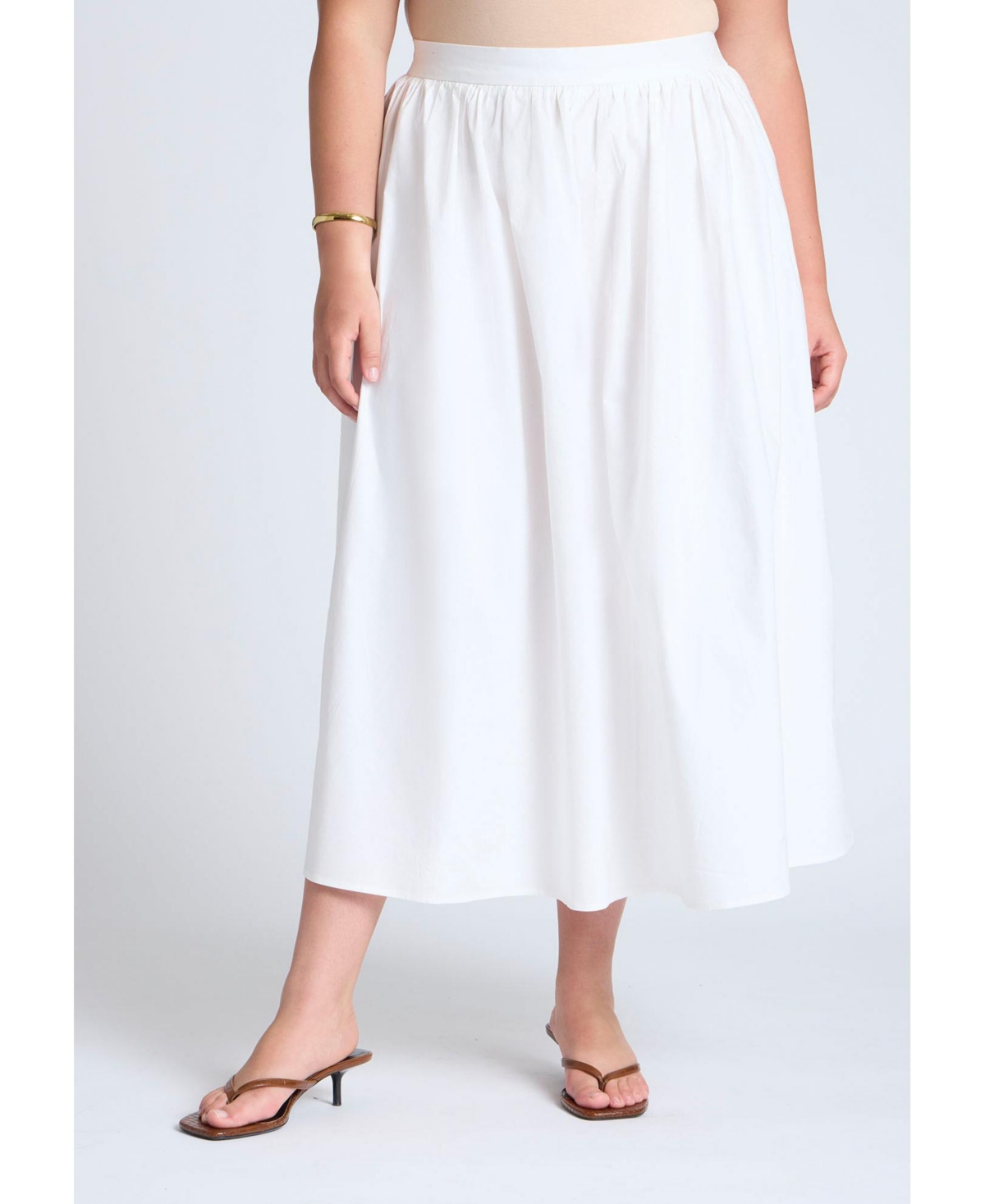 Plus Size Elements Midi Poplin Skirt - Bright white