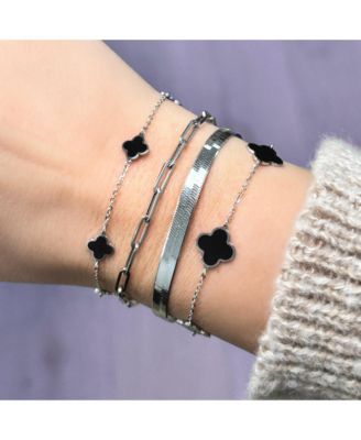 Small Onyx Clover Bracelet 14K White Gold