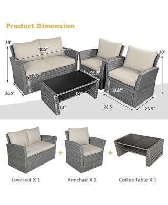 4 Piece Outdoor Furniture Set Patio Rattan Conversation Set w/ Cushions