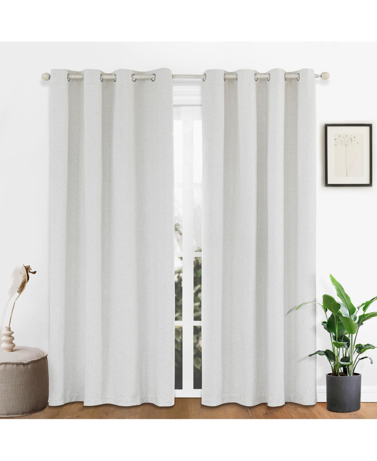100% Blackout Linen Blend Texture Grommet Curtain Pair(2 Panels) - Linen