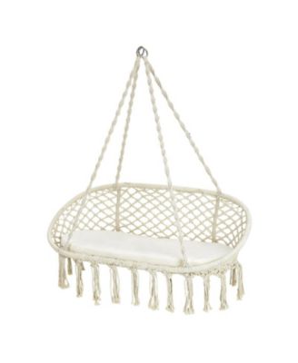 2 Person Hanging Hammock Chair with Cushion Macrame Swing