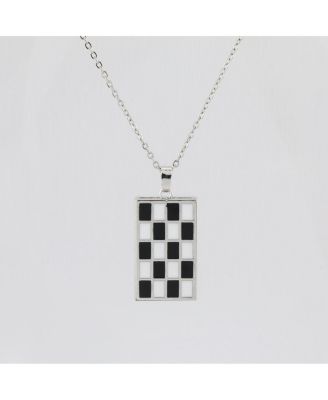 Bay Enamel Checker Necklace Black/White/ Silver