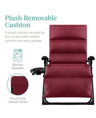 Oversized Zero Gravity Chair, Folding Recliner w/ Removable Cushion, Side Tray