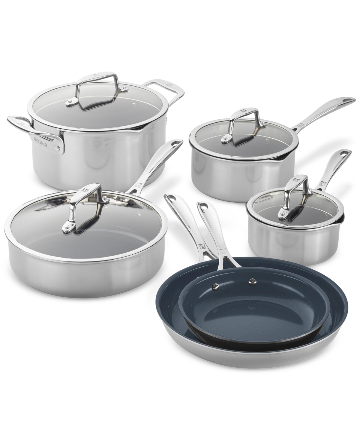 Zwilling Clad Cfx 10-piece Stainless Steel Ceramic Nonstick Cookware Set In Silver