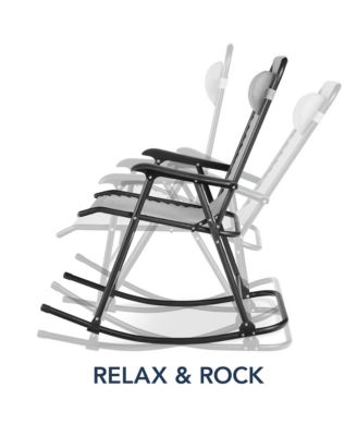 Folding Outdoor Zero Gravity Rocking Lounge Chair w/ Headrest Pillow