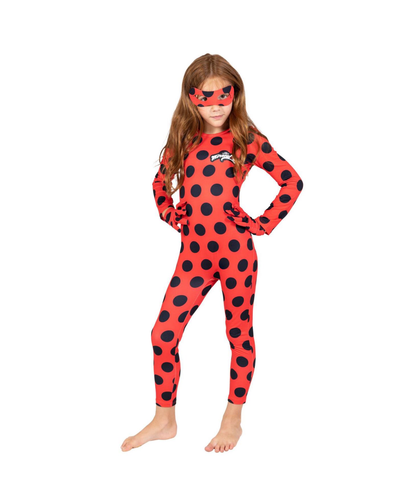 Miraculous Ladybug Cosplay Jumpsuit Gloves and Mask 3 Piece Costume Set, цвет: Красный — фото 2