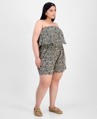 Trendy Plus Size Printed Strapless Romper