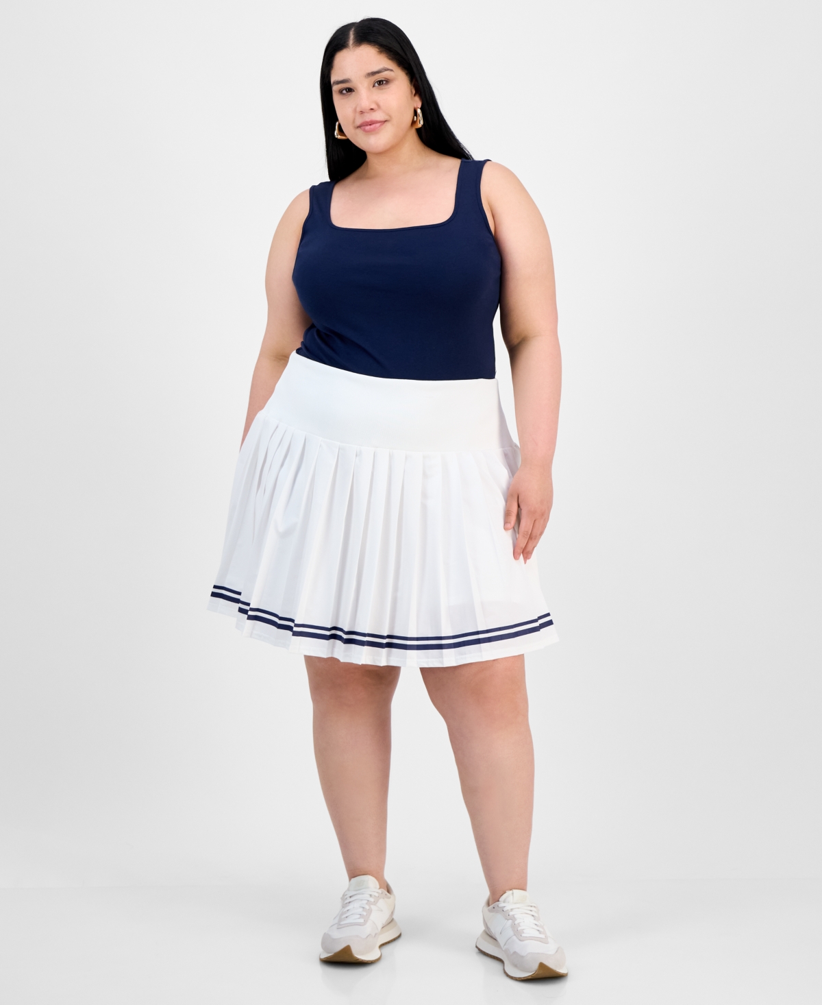 Trendy Plus Size Pleated Pull-On Skort - Bright White