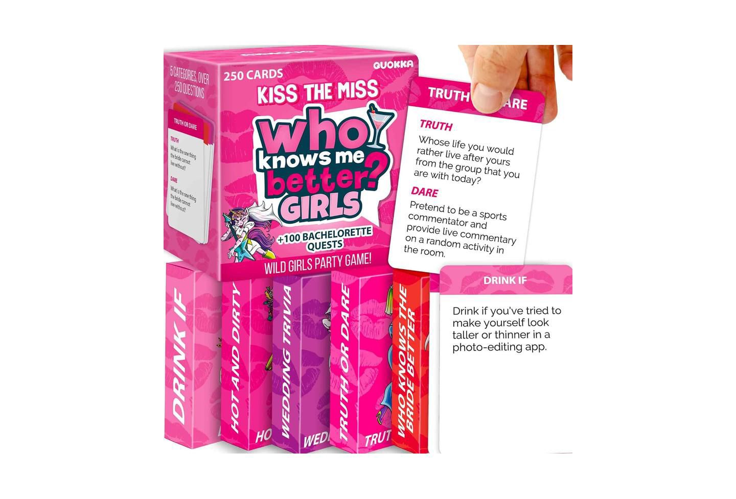 Детская карточная игра Quokka Kiss The Miss 250 Cards Bachelorette Party Card Game, Ages 21+, цвет: Girls Night — фото 1