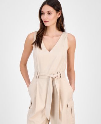 Women's Cropped Tie-Waist Cargo Jumpsuit 