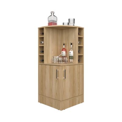 norwich Bar Cabinet, 2 Doors, 8 Wine Bottle Compartments, Natural Oak