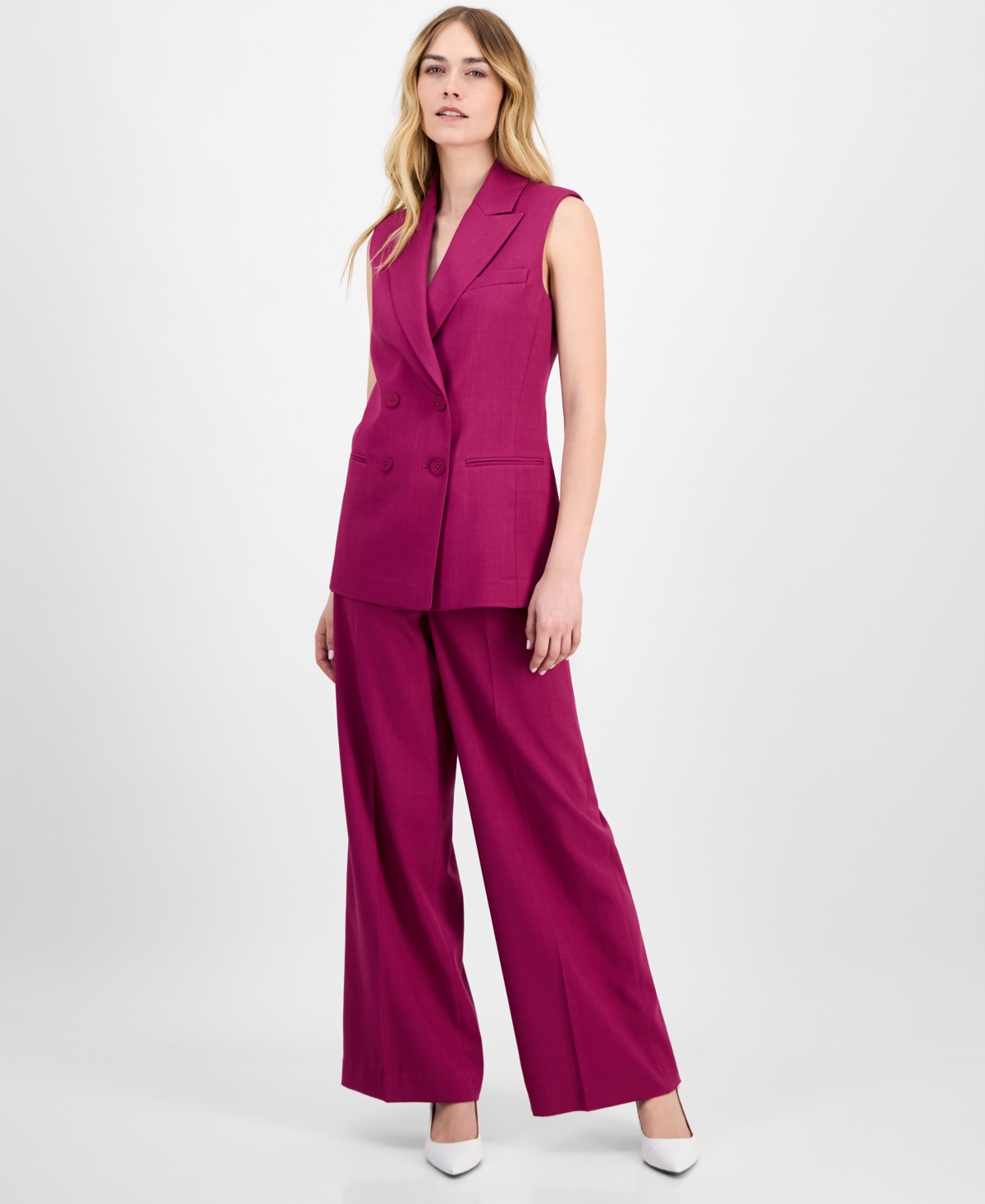 Tahari Asl Women's Button-front Sleeveless Woven Blazer, Regular & Petite Sizes